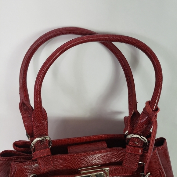 Vintage Muska Made In Italy red pebbled leather hobo satchel turn lock - Picture 4 of 12